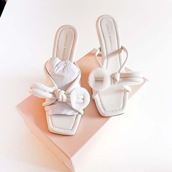 NWT LOEFFLER RANDALL Napa Bow Stiletto Slide Sandals Optic White - Picture 2 of 9